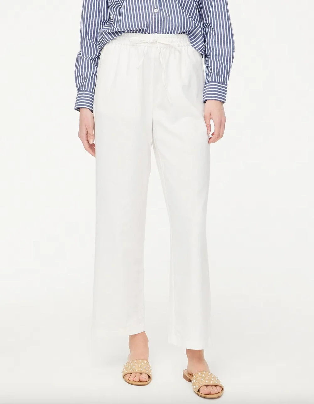 J.Crew Linen Blend Slim Wide Leg Drawstring Pant Pockets Relaxed White US 20 NWT